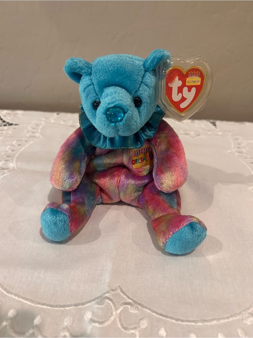 Ty Multicolor Plush Bear with Bright Blue Head and Paws